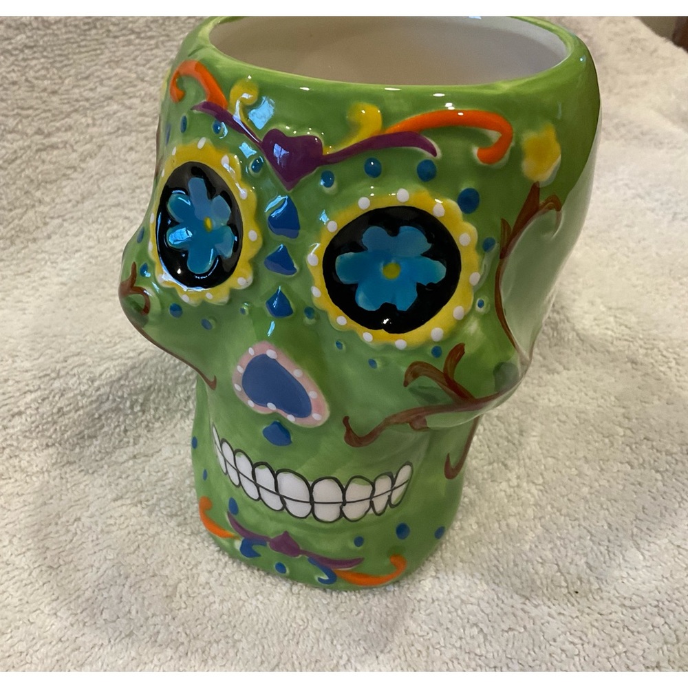 Coffee Cup, Sugar Skull, Lime Green